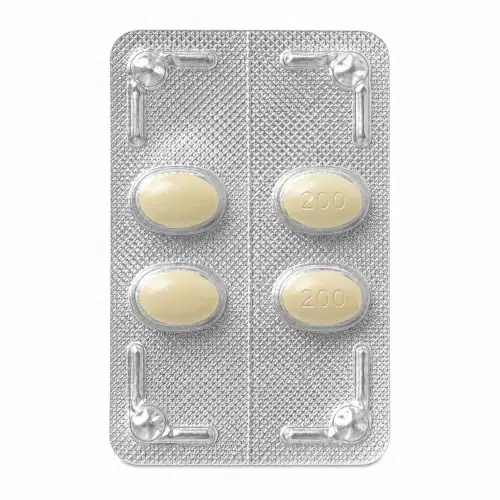 賽倍達 Spedra 200mg 鋁箔藥板正面,銀色藥板與米黃色橢圓藥錠展示